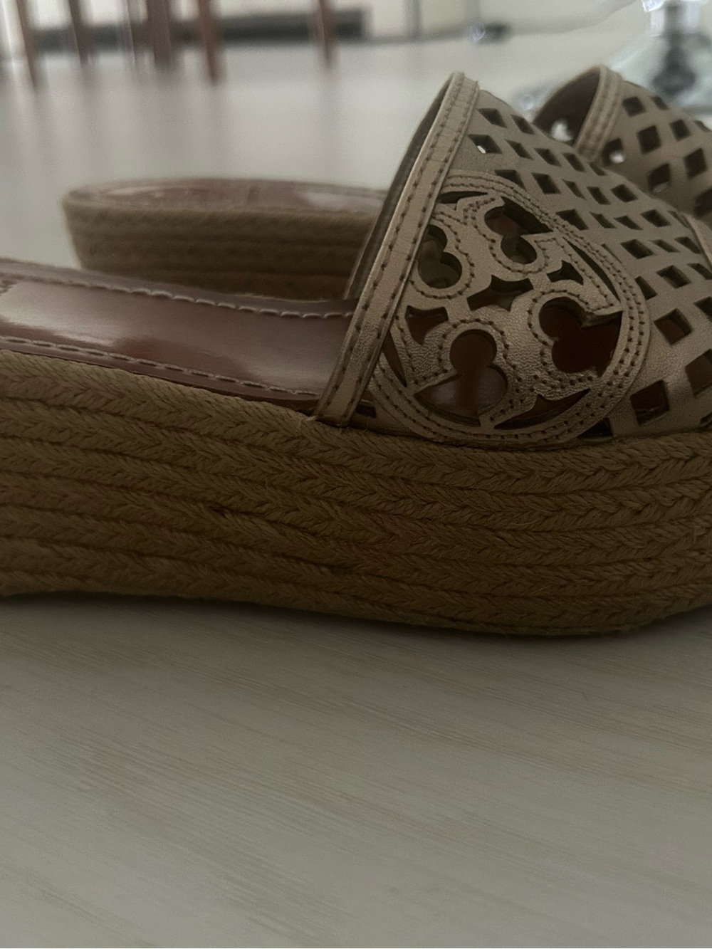 Tory Burch Metallic Rose Gold Wedge Espadrille Slide Sandals - Picture 9 of 11